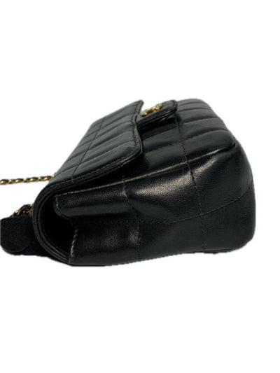 CHANEL シャネル カメリア チェーンショルダーバッグ レザー ブラック ゴールド チョコバー 【240005007112】
