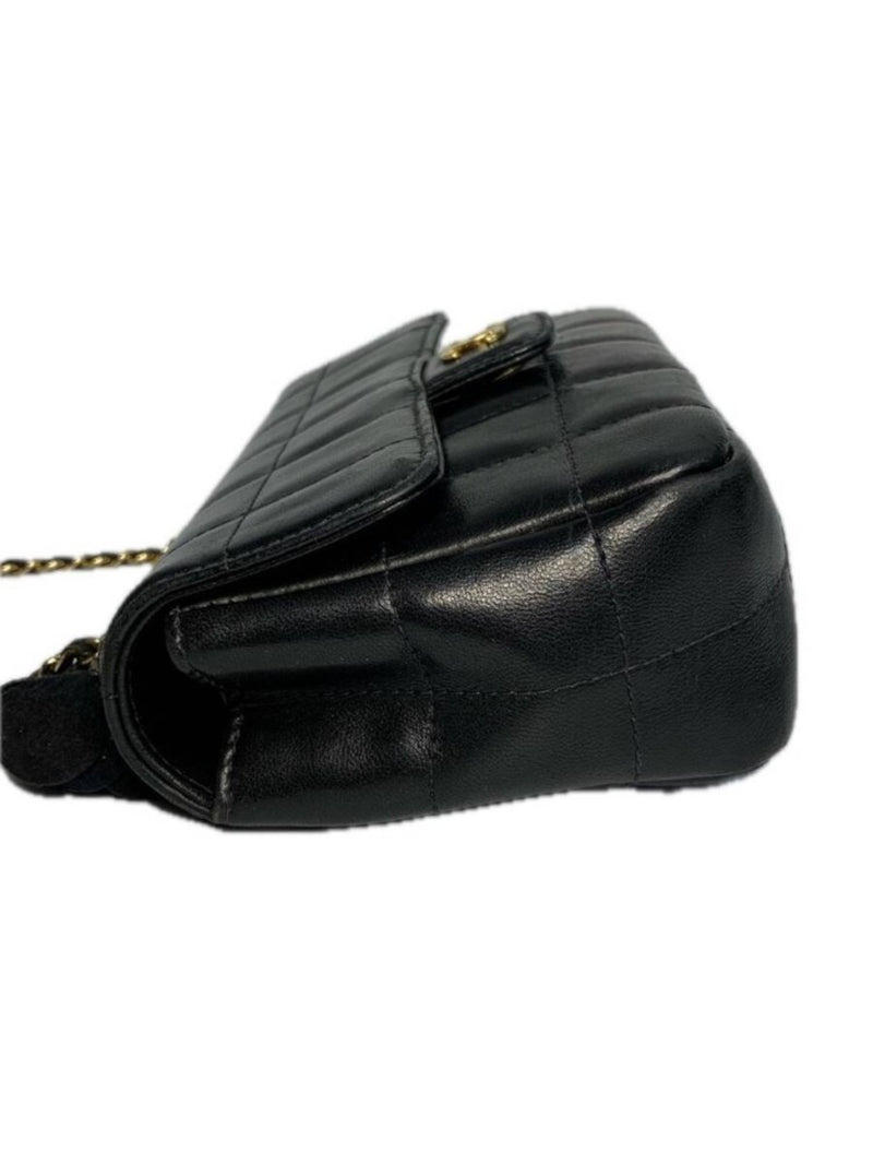CHANEL シャネル カメリア チェーンショルダーバッグ レザー ブラック ゴールド チョコバー 【240005007112】