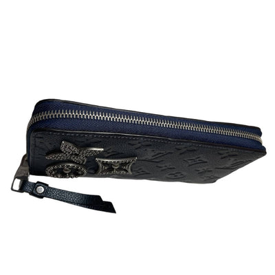 ルイヴィトン モノグラムアンプラント ジッピーウォレット メタルフラワー スタッズ ブルー ラウンドファスナー長財布 LOUIS VUITTON 【240001016380】