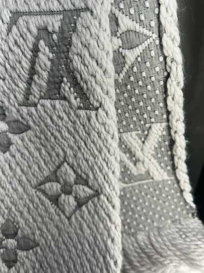 LOUIS VUITTON エシャルプ・ロゴマニア シルク混マフラー M74742 グレー ルイヴィトン 【102060933007】